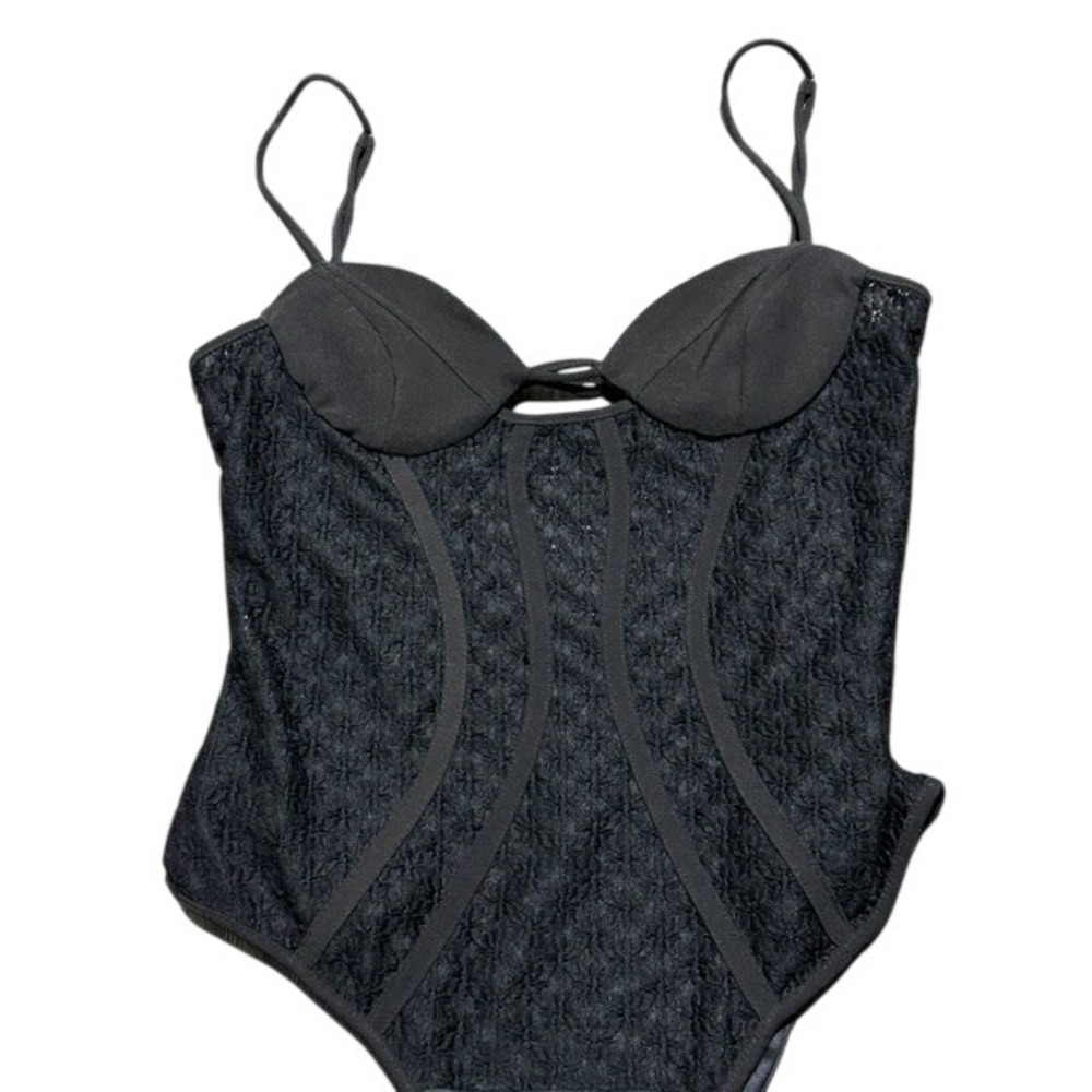 Zara Black Lace Corset Bodysuit Soft Goth Witchy Vamp Dark Romance Edgy Small - Picture 8 of 11